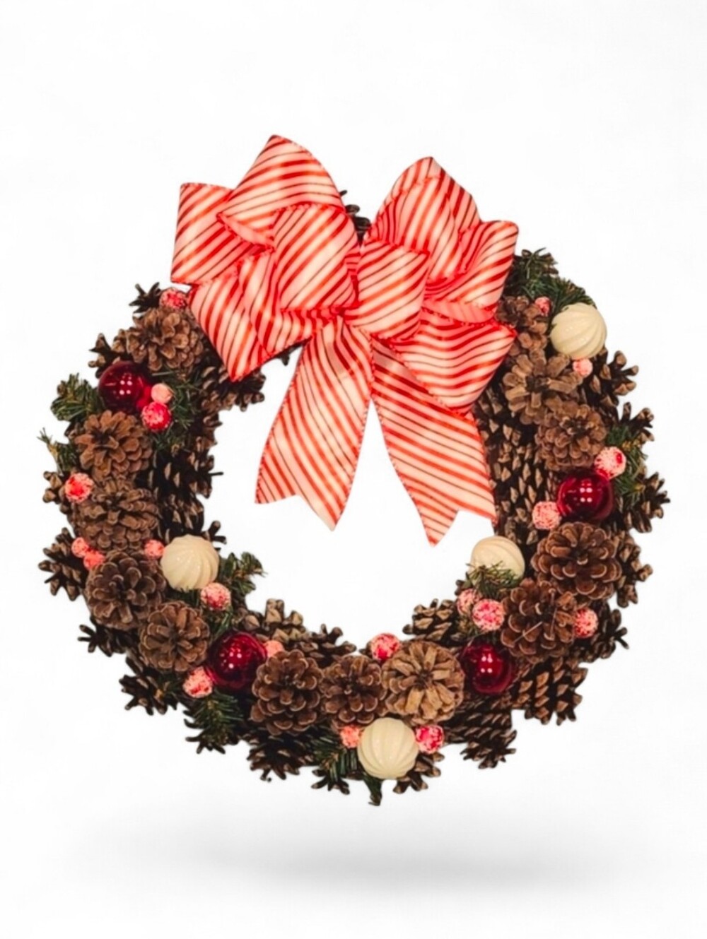 Peppermint Red & White Festive Pinecone Wreath
